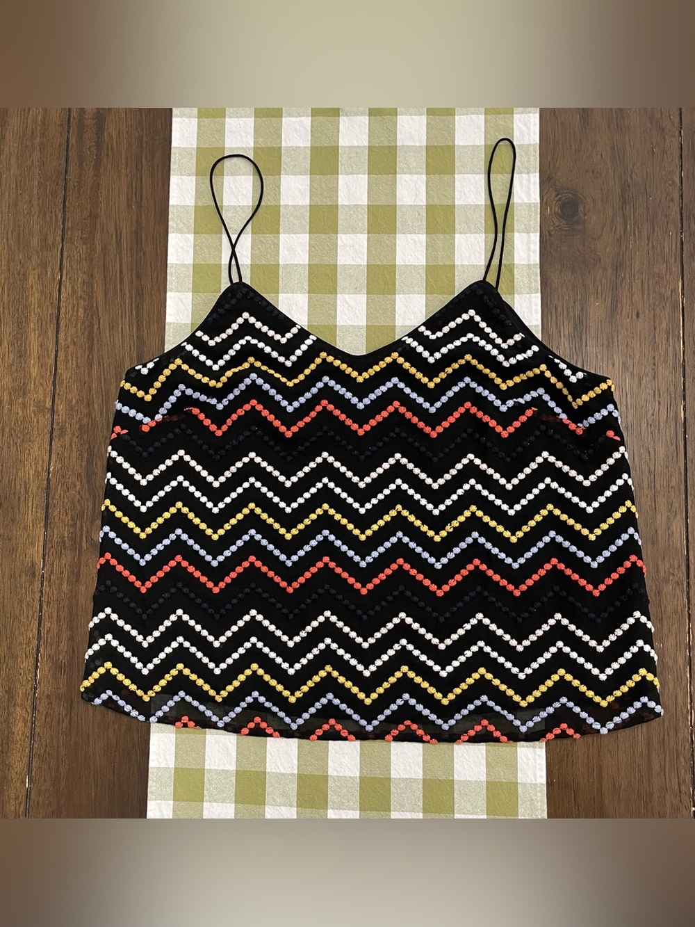 Wayf Black Zigzag embroidered Spaghetti Strap Camisole